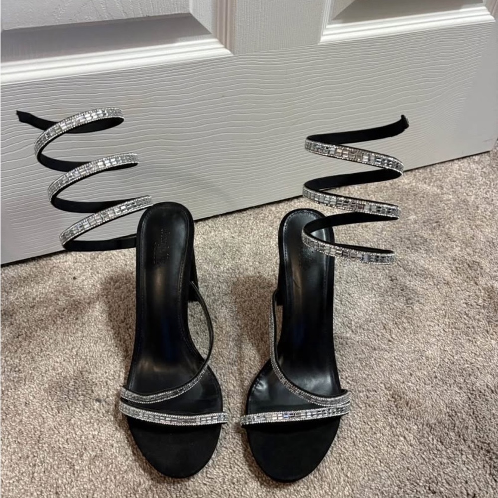 Rainbow Black and Silver Spiral Strap Heels